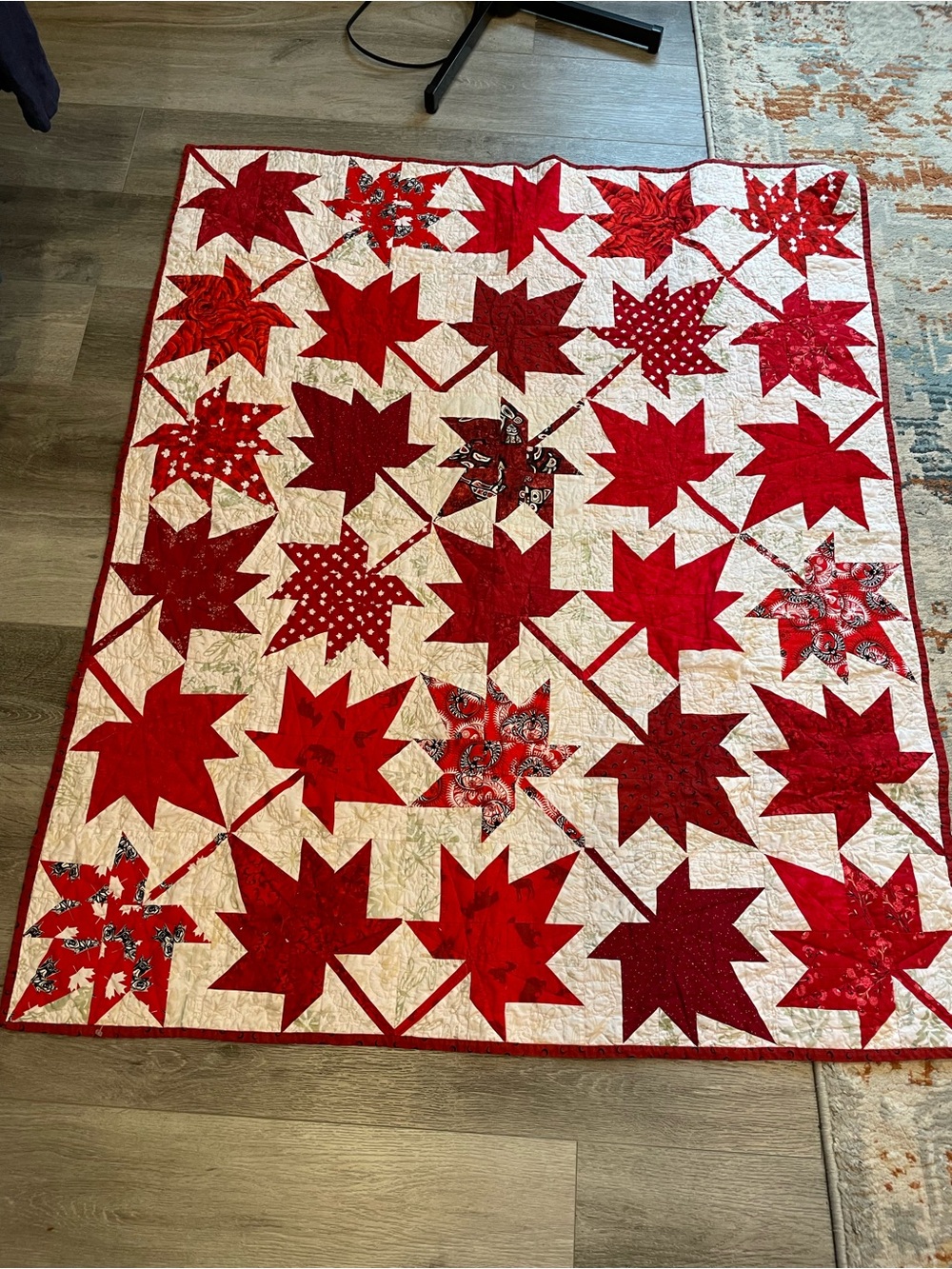 Handmade maple leaf lap quilt